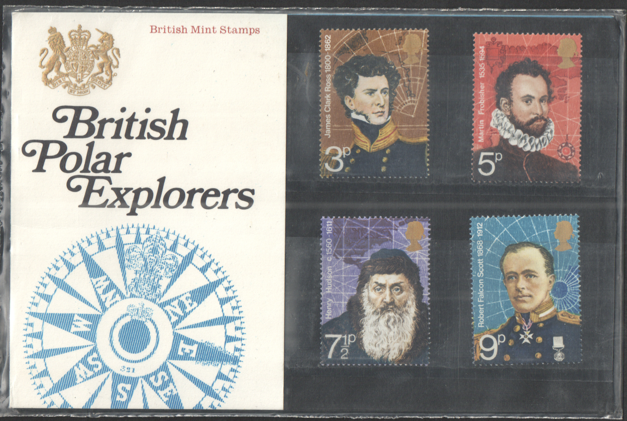 (image for) 1972 Polar Explorers Type C - Decorative Crown, Flower Visible Royal Mail Presentation Pack 39